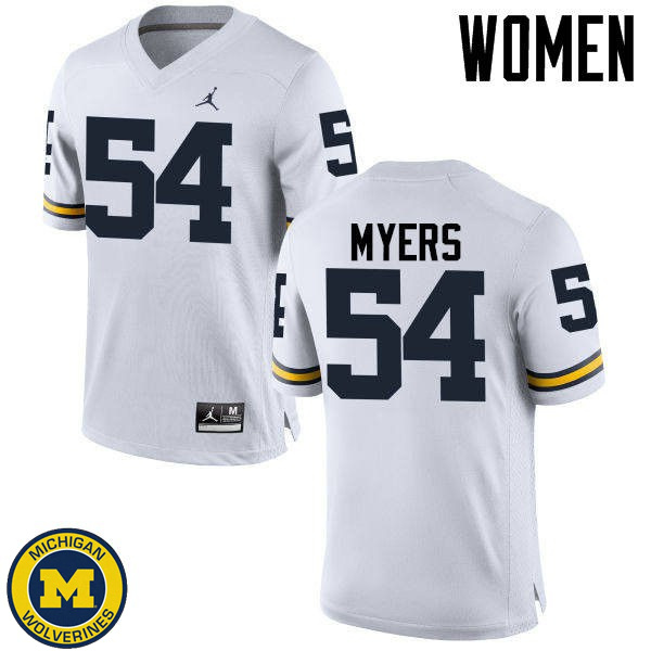 Women University of Michigan #54 Carl Myers White College Game Jersey